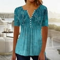thumbnail image 1 of Summer Homenesgenics Womens Tops under $5 Women's New Short Sleeve V-Neck Pleated Button Casual Print Top Multicolor S, 1 of 4