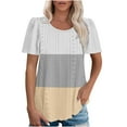 thumbnail image 1 of Summer Homenesgenics Womens Tops under $5 Women's Spring/Summer Color Blocked Round Neck Sleeve Short Sleeve Top T-Shirt Beige M, 1 of 8
