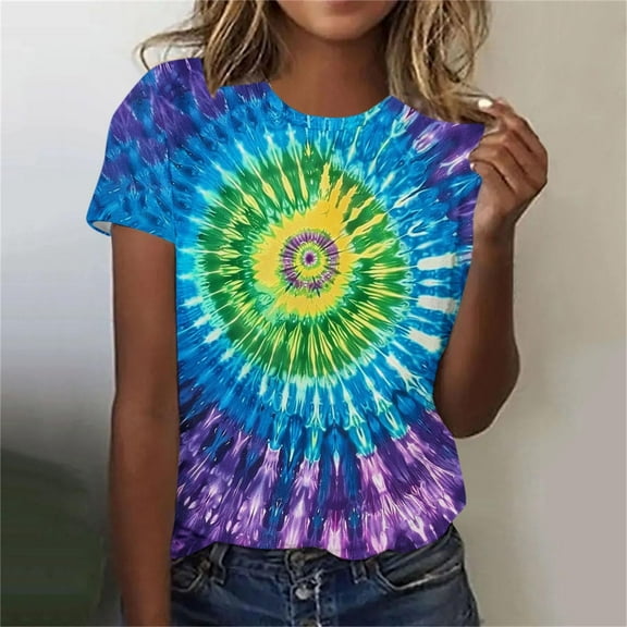 Summer Homenesgenics Womens Tops under $5 Women's Spring and Summer Printed Casual Pullover with Short Sleeves Multicolor M