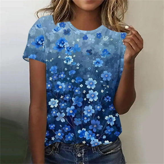 Summer Homenesgenics Womens Tops under $5 Women's Spring and Summer Printed Casual Pullover with Short Sleeves Multicolor XXL