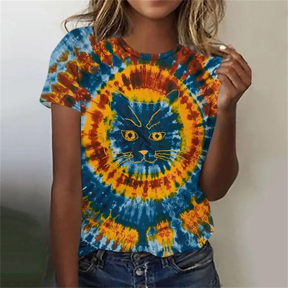 Summer Homenesgenics Womens Tops under $5 Women's Spring and Summer Printed Casual Pullover with Short Sleeves Multicolor XXXL