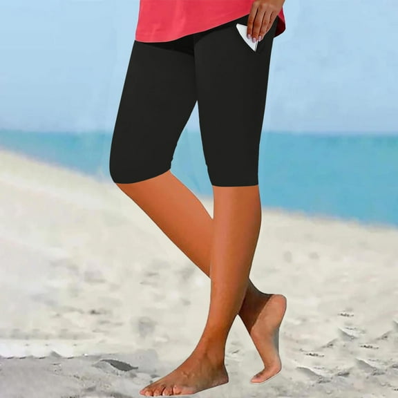 Homenesgenics Work Pants for Women Shorts for Women Athletic Ladies' High Waisted Solid Color Slim Base Five Quarter Waist Belt Pocket Black M