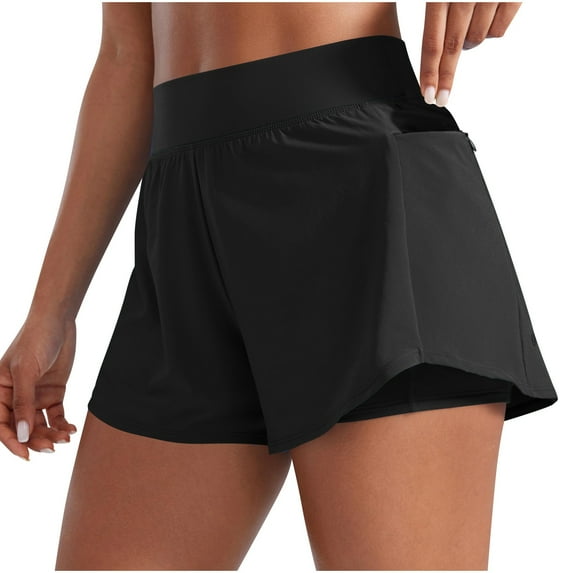 Homenesgenics Work Pants for Women Shorts for Women Athletic Women's Shorts Casual Flowy Linen High Waist Drawstring Elastic Pockets Black M