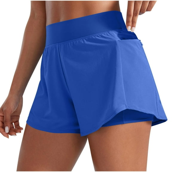 Homenesgenics Work Pants for Women Shorts for Women Athletic Women's Shorts Casual Flowy Linen High Waist Drawstring Elastic Pockets Blue L