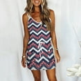 thumbnail image 1 of Summer Clearance! Joau Womens 4th of July Sleeveless T-Shirts Mini Dress American Flag Patriotic Summer V Neck Spaghetti Strap Drawstring Sundresses Casual Loose Pockets Dress, 1 of 5