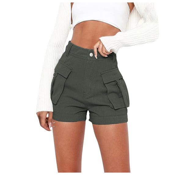 Loopsun Summer Shorts for Women, Fashion Women Solid Color Casual Loose Denim Cargo Pocket Shorts Gray XL