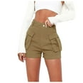 thumbnail image 1 of Loopsun Summer Shorts for Women, Fashion Women Solid Color Casual Loose Denim Cargo Pocket Shorts Khaki L, 1 of 4
