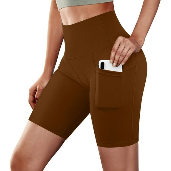 Loopsun Summer Shorts for Women, Women Basic Slip Bike Shorts Compression Workout Leggings Yoga Shorts Pants Coffee XL