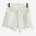 thumbnail image 1 of Loopsun Summer Shorts for Women, Womens Fashion Solid Color Irregularity Rough Selvedge Euryscelia Denim Shorts White L, 1 of 5
