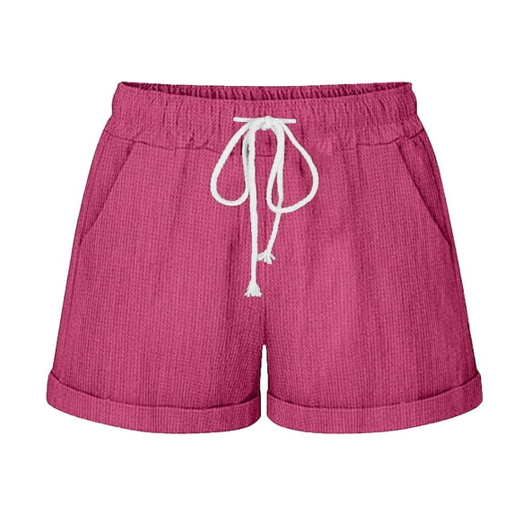 Loopsun Summer Shorts for Women, Womens Fashionable Solid Color Three Way Pants with Drawstring Shorts Hot Pink L