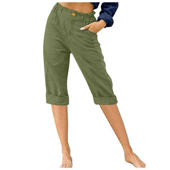 Loopsun Summer Shorts for Women, Womens Loose Wide Leg Pants High Waist Straight Pants Casual Pants Green L