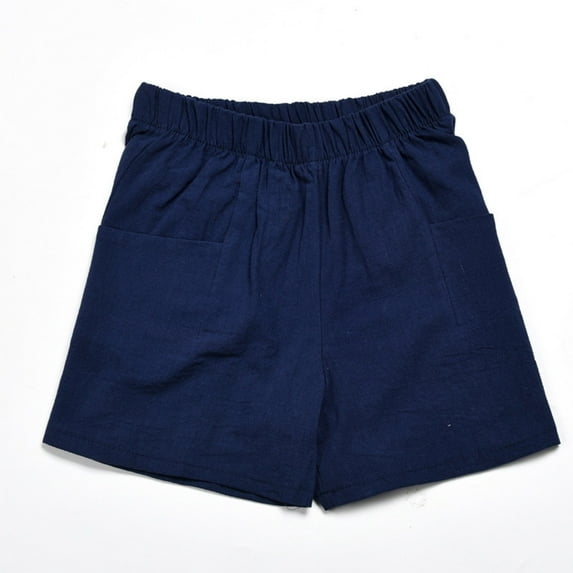Loopsun Summer Shorts for Women, Womens Solid Cotton Wrinkled Thin Wide Leg High Waist Loose Casual Shorts Navy M