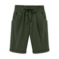 thumbnail image 1 of Loopsun Summer Shorts for Women, Womens Summer Elastic Waist Drawstring Side Pocket Solid Color Short Pants 5/4 Army Green L, 1 of 5