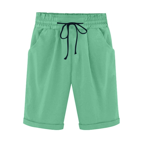 Loopsun Summer Shorts for Women, Womens Summer Elastic Waist Drawstring Side Pocket Solid Color Short Pants 5/4 Mint Green XL