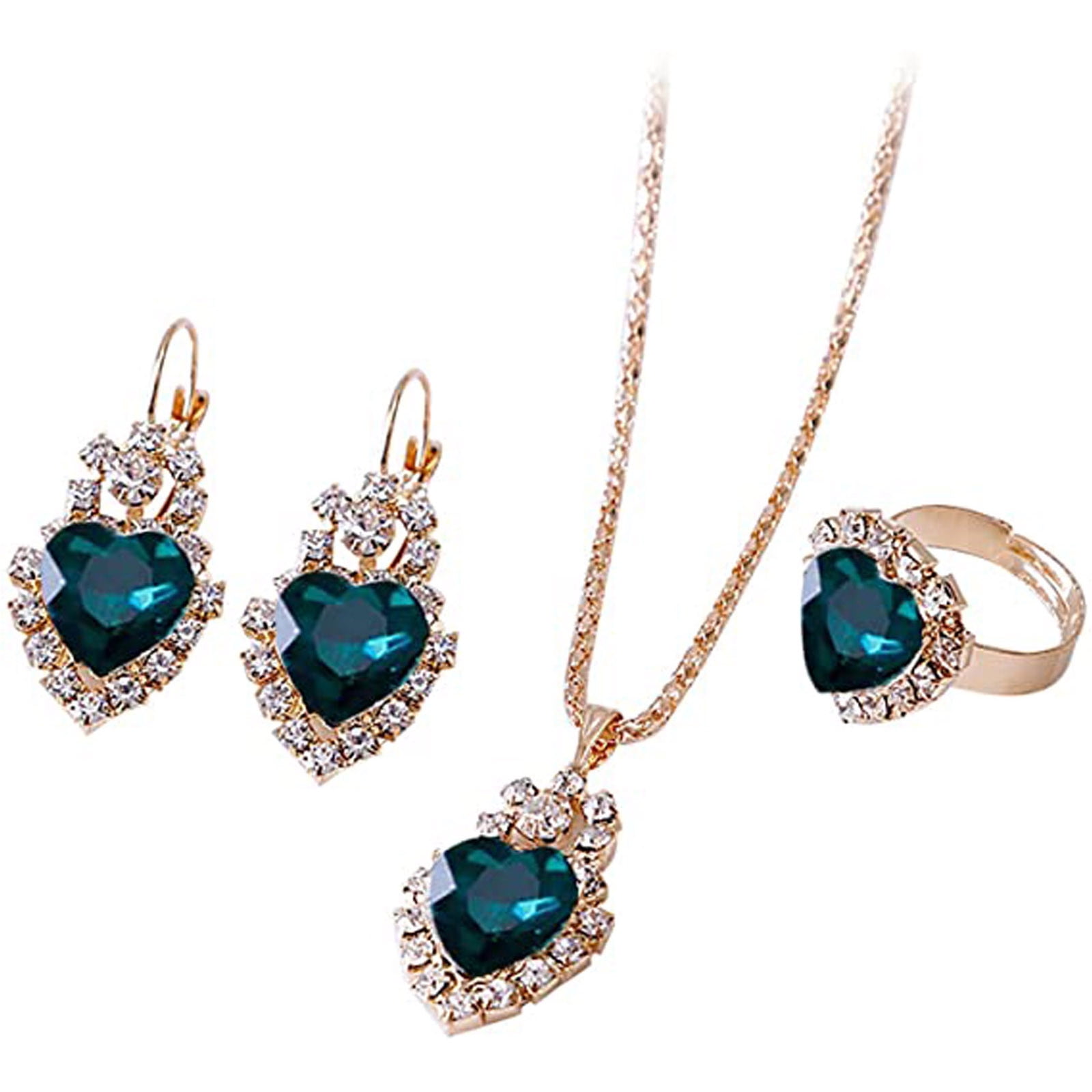 Amazon.com: DEPHINI - Heart Necklace & Heart Earrings Set - 925 Sterling  Silver - Aqua Birthstone - Blue Crystal Studs & Pendant - Fine Jewellery Set  for Women - 18