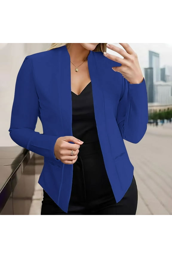 Summer Clearance Ofreoo Women's Casual Fashion Pocket Solid Color Shawl Suit Jacket Blazer Top