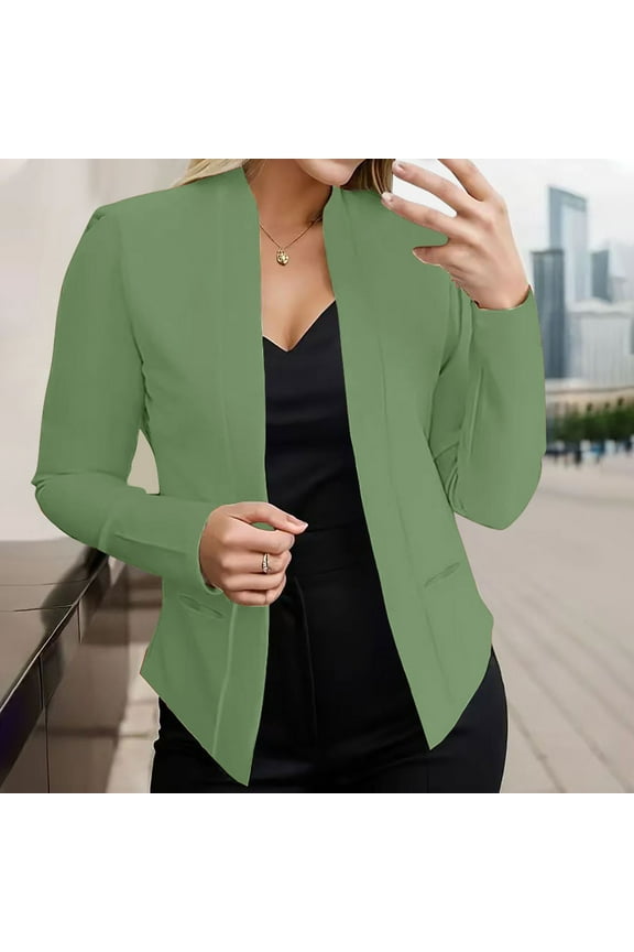 Summer Clearance Ofreoo Women's Casual Fashion Pocket Solid Color Shawl Suit Jacket Blazer Top