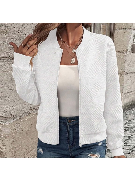 Summer Clearance Ofreoo Women's Casual Solid Long Sleeved Zipper Jacket Top Jacket Lightweight Jacket Women