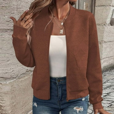 Summer Clearance Ofreoo Women's Casual Solid Long Sleeved Zipper Jacket Top Jacket Lightweight Jacket Women