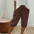 thumbnail image 1 of Summer Clearance Ofreoo Women's Linen Elastic Waist Drawstring Shorts Summer Capris Pants with Pockets, 1 of 6
