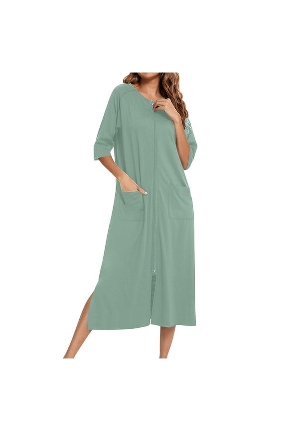 Summer Clearance Ofreoo Women's Winter Warm Nightgown And Winter Nightdress Zip With Pokets Loose Pajamas Nightgowns for Women
