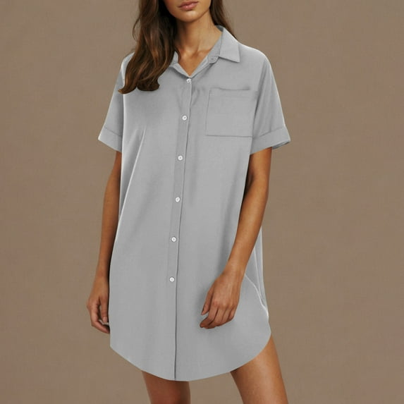 Summer Clearance Ofreoo Women's and Women's Plus Summer Button Up Shirt Skirt With A Collar Made Of Cotton and Linen Mini Dress Shirt Dress