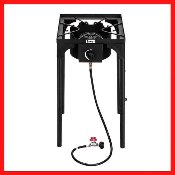 Outdoor Camp Stove High Pressure Propane Gas Cooker Portable Cast Iron Patio Cooking Burner (Single Burner 75000-BTU)
