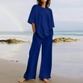 thumbnail image 1 of Summer Clearance Oversized Tshirts for Women Women's 2 Piece Outfits Matching Knit Sweater Sets Pullover Tops and High Waisted Pants Tracksuit Sweatsuit Ndbuld Blue L, 1 of 6