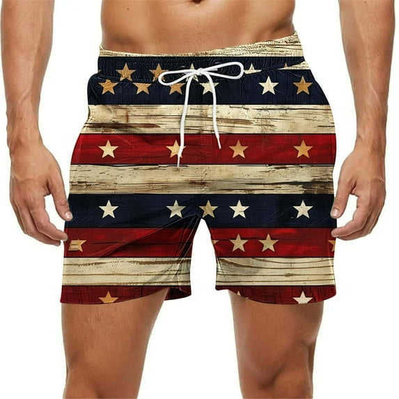 Pitauce Mens Swim Trunks 4th of July Patriotic Beach Vacation Shorts Quick Dry Casual Drawstring Board Shorts Swim Bathing Suit (Available in Big & Tall, S-5XL)