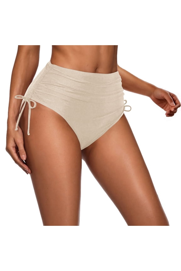 Summer Clearance Pitauce Womens High Waisted Full Coverage Bikini Bottoms Tummy Control Ruched Swimsuit Bottoms Tie Side Dtawstring Bathing Suit Swim Bottom