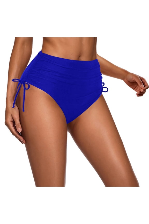 Summer Clearance Pitauce Womens High Waisted Full Coverage Bikini Bottoms Tummy Control Ruched Swimsuit Bottoms Tie Side Dtawstring Bathing Suit Swim Bottom