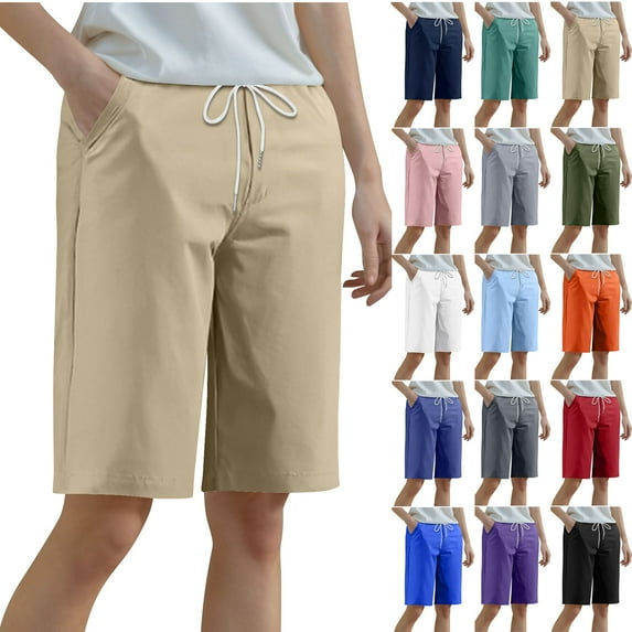 Summer Clearance Prime! QATAINLAV Athletic Running Shorts for Women Drawstring High Waisted Sports Tennis Yoga Shorts Plus Size Wide Leg Short Pants with Pockets Orange XL