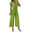 thumbnail image 1 of purcolt Womens Dressy Casual Jumpsuits Ruffled Short Sleeve V Neck Belted Wide Leg Pants Romper One Piece Trendy Outfits, 1 of 5