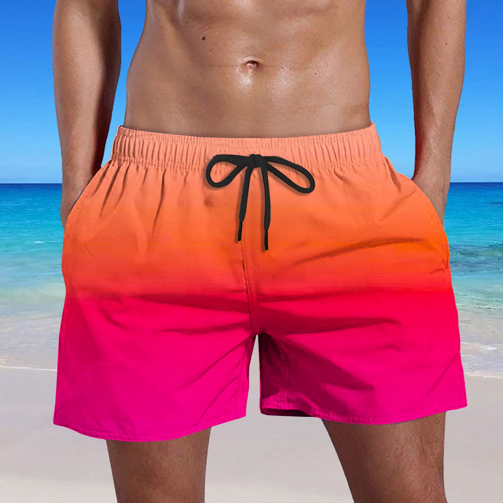 Summer Clearance Sale! Joau Men's & Big Men's Gradient Color Swim Trunks  Quick Dry Summer Beach Shorts Board Shorts with Pockets and Drawstring