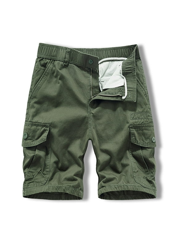 Mens Casual Cargo Shorts Classic Elastic Waist Stretch Cargo Shorts Outdoor Quick Dry Lightweight Camping Hiking Workout Shorts with 6 Pockets