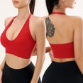 thumbnail image 1 of Summer Clearance Sale! Joau Women's Halter Ribbed Knit Sports Bra Backless Workout Running Yoga Bralettes Seamless V Neck Padded Crop Tops with Adjustable Strap, 1 of 4