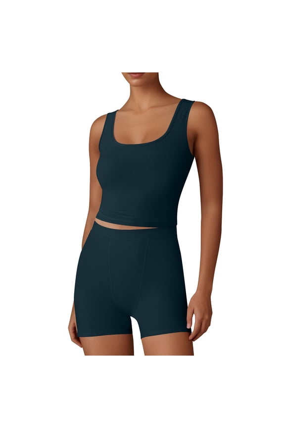 Workout Sets for Women Matching 2 Piece Seamless Ribbed Sports Bra Crop Tank Top and High Waist Shorts Yoga Gym Tracksuits Outfits Active Set