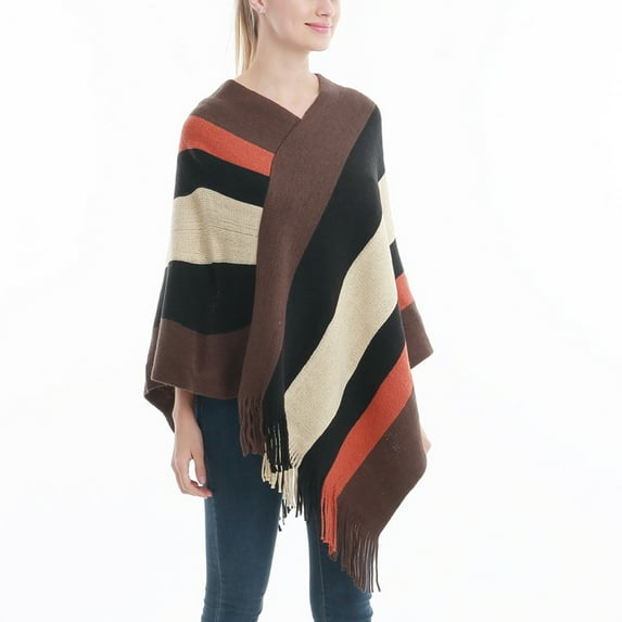 Summer Clearance Sale! Pitauce Cover Up for Women Patchwork V Neck Crochet Poncho Knitting Cape Asymmetric Tassel Hem Shawl Versatile Wrap Tops