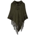 thumbnail image 1 of Summer Clearance Sale! Pitauce Cover Up for Women Solid Color Crochet Poncho Knitting Hooded Cape Asymmetric Tassel Hem Shawl Lace Up Versatile Wrap, 1 of 3