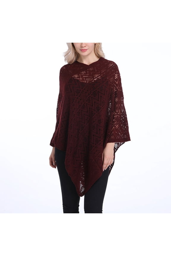 Summer Clearance Sale! Pitauce Cover Up for Women Solid Color Hollow Out V Neck Crochet Poncho Knitting Cape Asymmetric Hem Shawl Versatile Wrap Tops