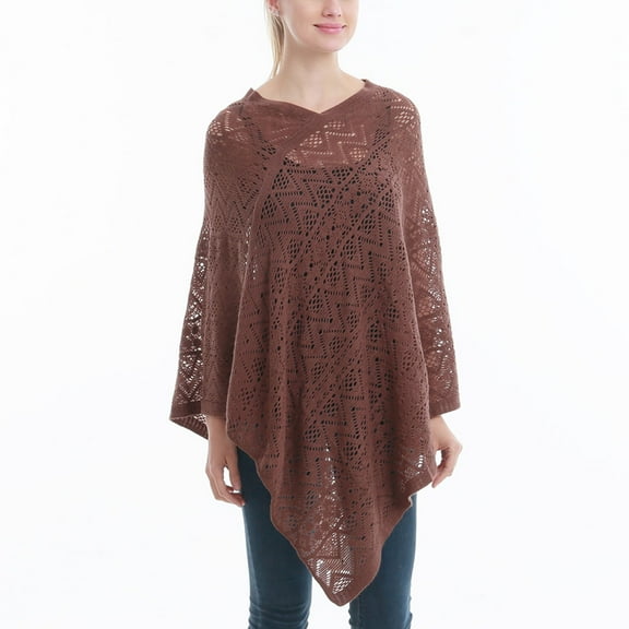 Summer Clearance Sale! Pitauce Cover Up for Women Solid Color Hollow Out V Neck Crochet Poncho Knitting Cape Asymmetric Hem Shawl Versatile Wrap Tops