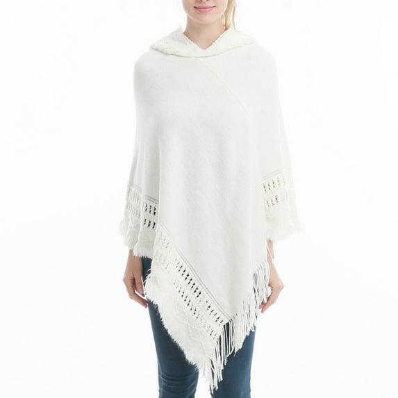 Summer Clearance Sale! TMOYZQ Hooded Shawls Cape For Women, Crochet Knitted Fringe Hem Pullover Sweater Swimsuit Coverup Beach Cover Ups for Swimwear Bathing Suit Cover Ups