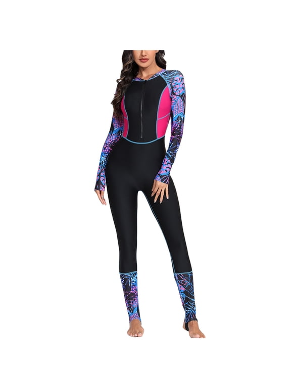 Summer Clearance Sale! TMOYZQ Wetsuit for Womens in Cold Water, Front Zip Long Sleeve Wetsuit Skin Protection Diving Suit for Aerobics Diving Surfing Swimming