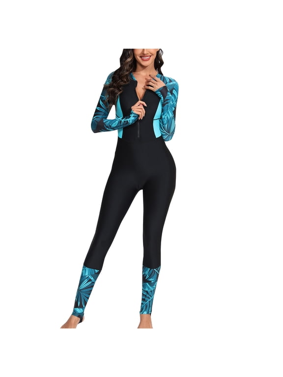 Summer Clearance Sale! TMOYZQ Wetsuit for Womens in Cold Water, Front Zip Long Sleeve Wetsuit Skin Protection Diving Suit for Aerobics Diving Surfing Swimming