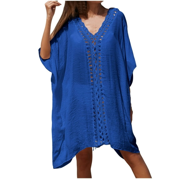 Summer Clearance Sale! TMOYZQ Women's Crochet Swimsuit Cover Up Hollow Out Oversized Beach Cover Ups Loose Kaftan Dresses Swimwear Bathing Suit Cover Ups