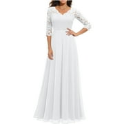 TMOYZQ Womens Elegant Floral Lace 3/4 Sleeve Wedding Guest Maxi Dress V Neck A-Line Formal Evening Party Dresses Bridesmaid Dress Prom Gowns