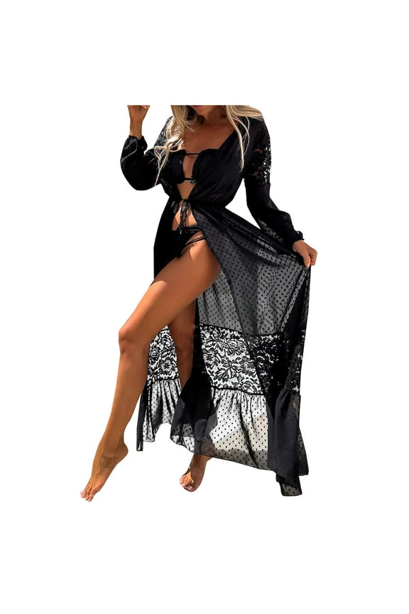 Summer Clearance Sale! TMOYZQ Women's Floral Lace Crochet Open Front Long Kimono Cardigan Swimsuit Coverups Swimwear Bikini Beach Cover Ups Bathing Suit Cover Ups