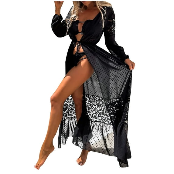 Summer Clearance Sale! TMOYZQ Women's Floral Lace Crochet Open Front Long Kimono Cardigan Swimsuit Coverups Swimwear Bikini Beach Cover Ups Bathing Suit Cover Ups