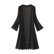 Summer Clearance Sale! TMOYZQ Women's Plus Size Casual Sheer Mesh Lace Crochet Open Front Kimono Cardigans Long Sleeve See Through Beach Bikini Cover Ups for Swimwear