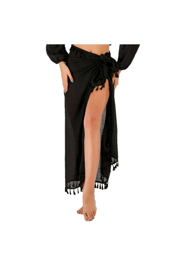 Summer Clearance Sale! TMOYZQ Women's Sheer Chiffon Tassel Sarong Swimsuit Coverups Long Skirt Bikini Wraps Beach Bathing Suit Cover Ups